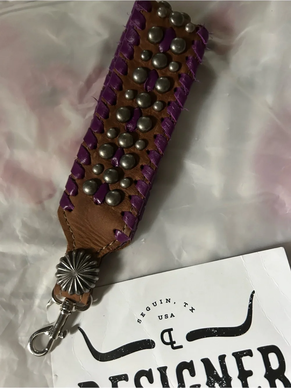 DCL Saddle Leather Purple-Trim  Wristlet Strap